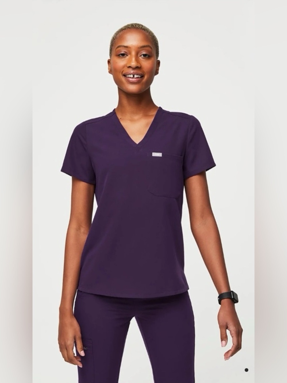 Figs Size L Catarina One-Pocket Scrub Top - Purple Jam